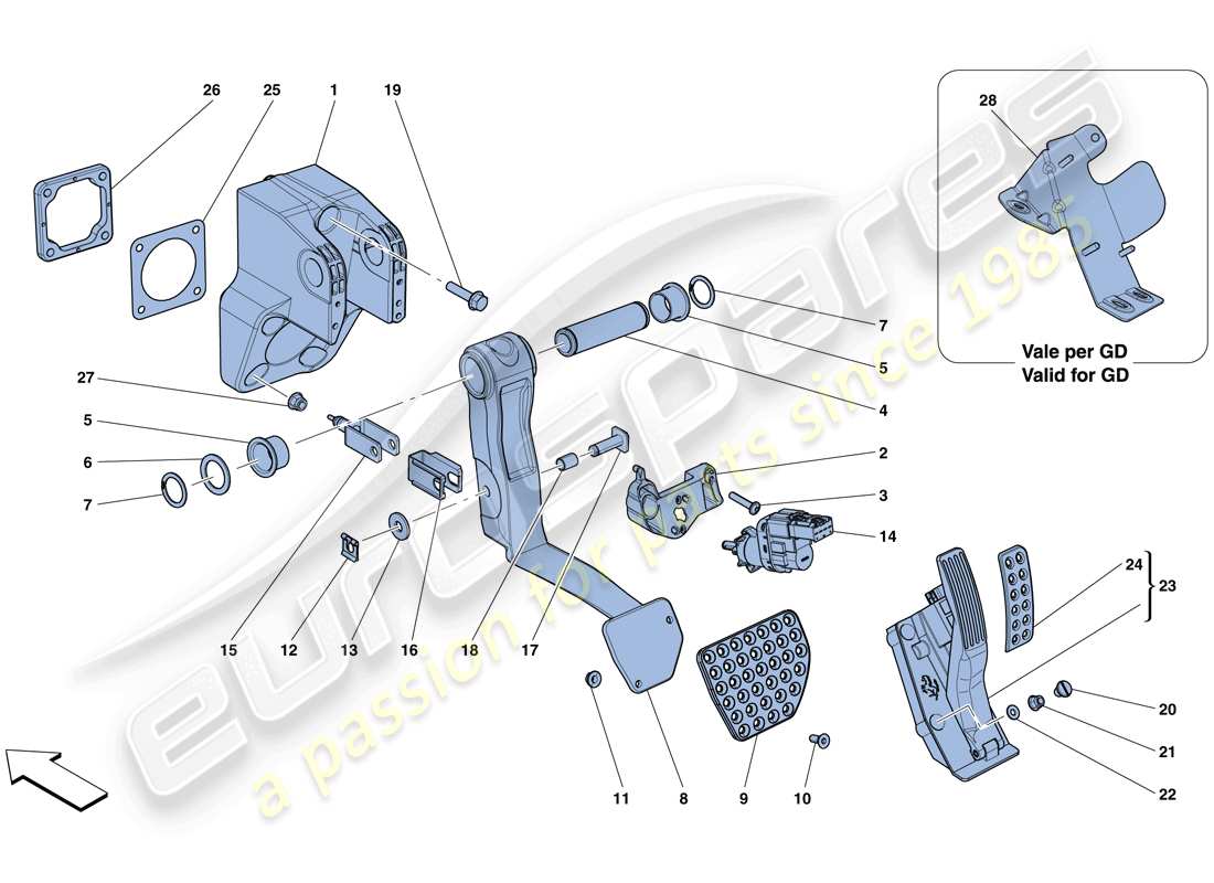 ferrari 812 superfast (rhd) komplette pedalboard-baugruppe teilediagramm