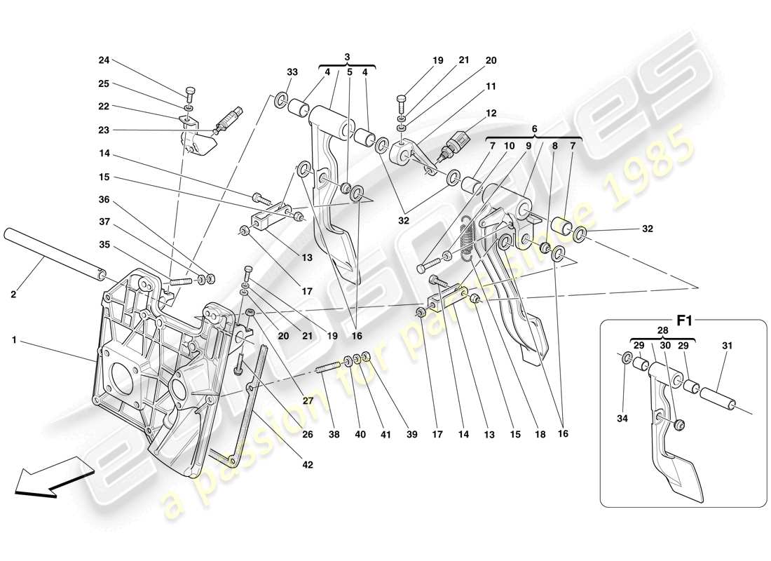 ferrari f430 spider (rhd) pedal board teilediagramm