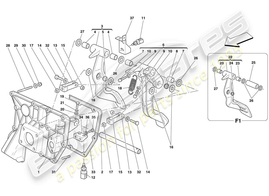 ferrari f430 spider (europe) pedal board teilediagramm
