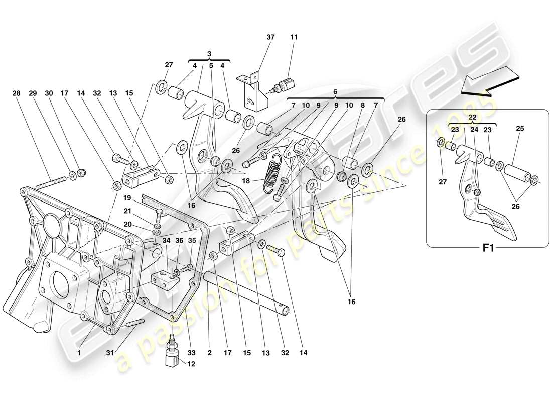 ferrari f430 spider (europe) pedalboard teilediagramm