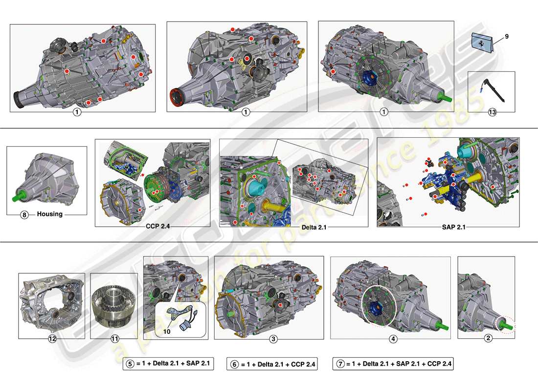 ferrari ff (usa) getriebe-reparatursatz ersatzteildiagramm