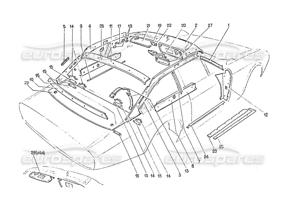ferrari 365 gt 2+2 (coachwork) teilediagramm für innenverkleidung und zubehör