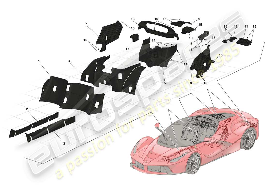 ferrari laferrari (europe) hitzeschilde und isolierung teilediagramm