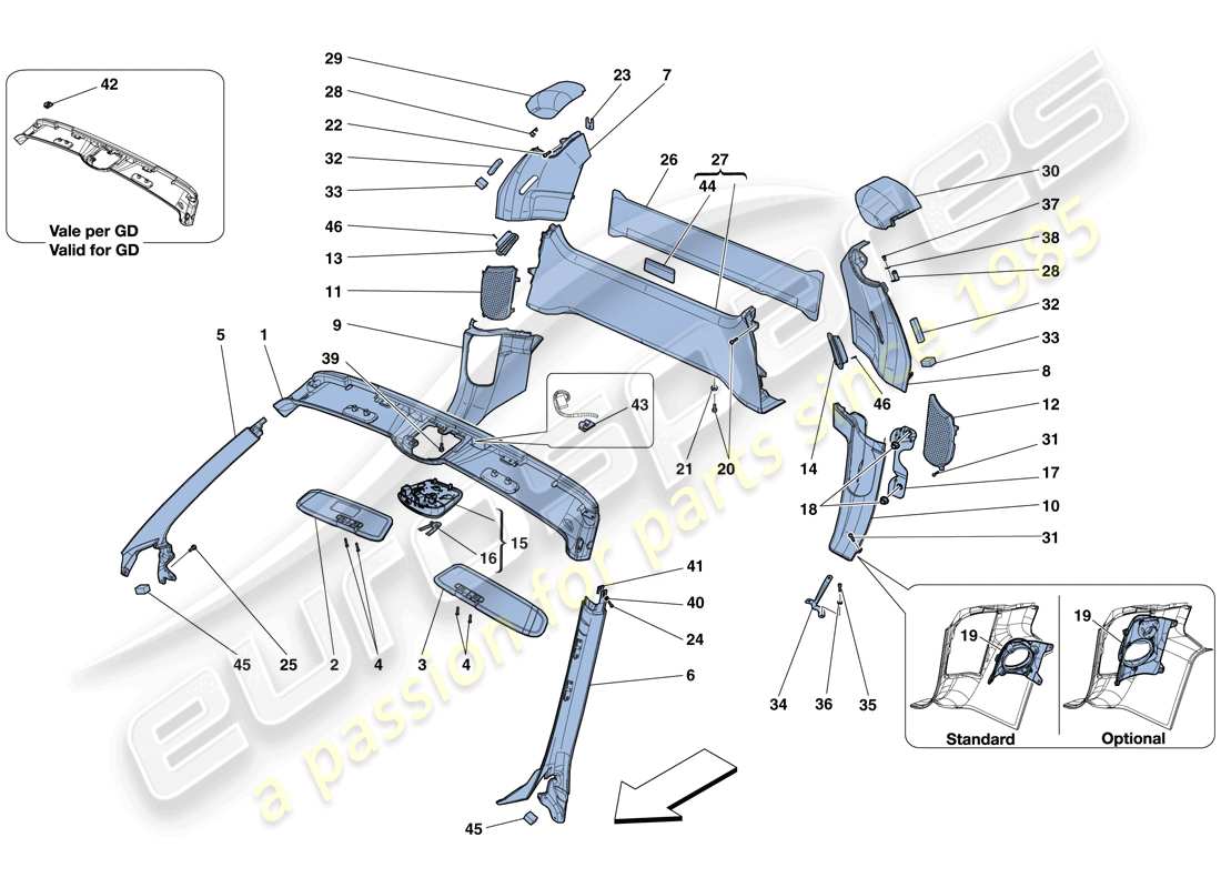 ferrari 458 spider (europe) dachhimmelverkleidung und zubehör teilediagramm