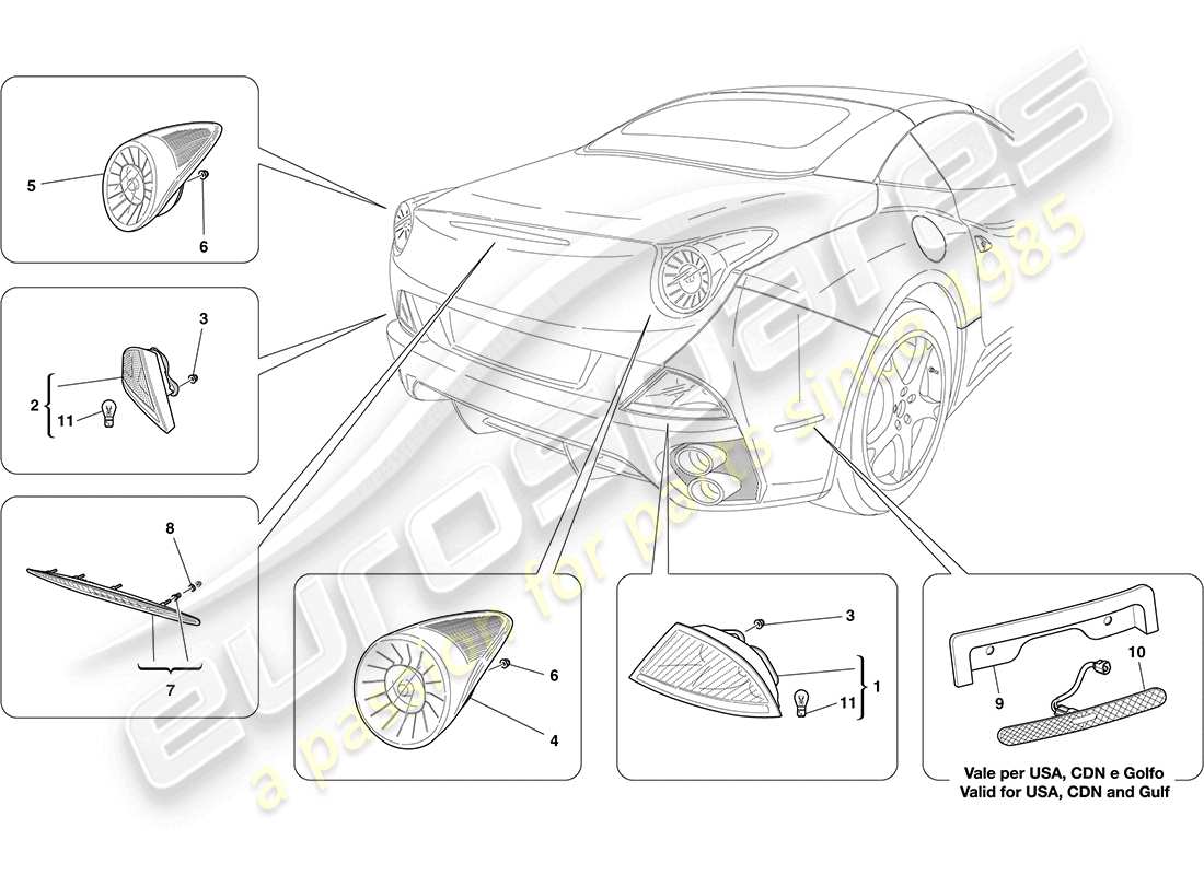 ferrari california (europe) rücklichter ersatzteildiagramm