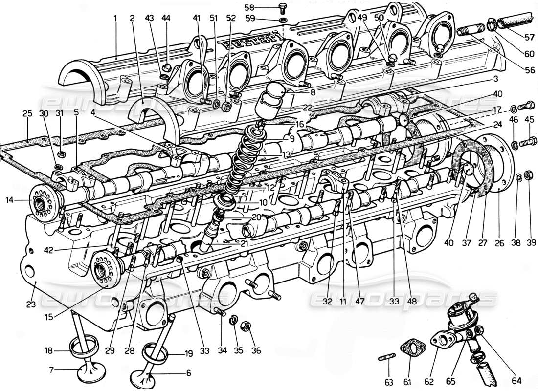ferrari 365 gtc4 (mechanical) zylinderkopf links - revision teilediagramm