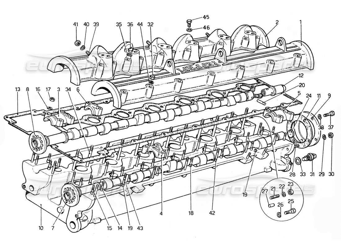 ferrari 365 gtc4 (mechanical) zylinderkopf rechts - revision teilediagramm