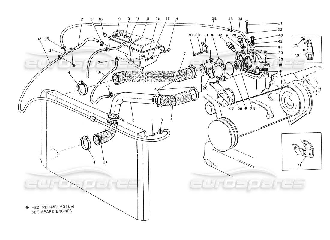 maserati 418 / 4.24v / 430 motorkühlung, 3v teilediagramm