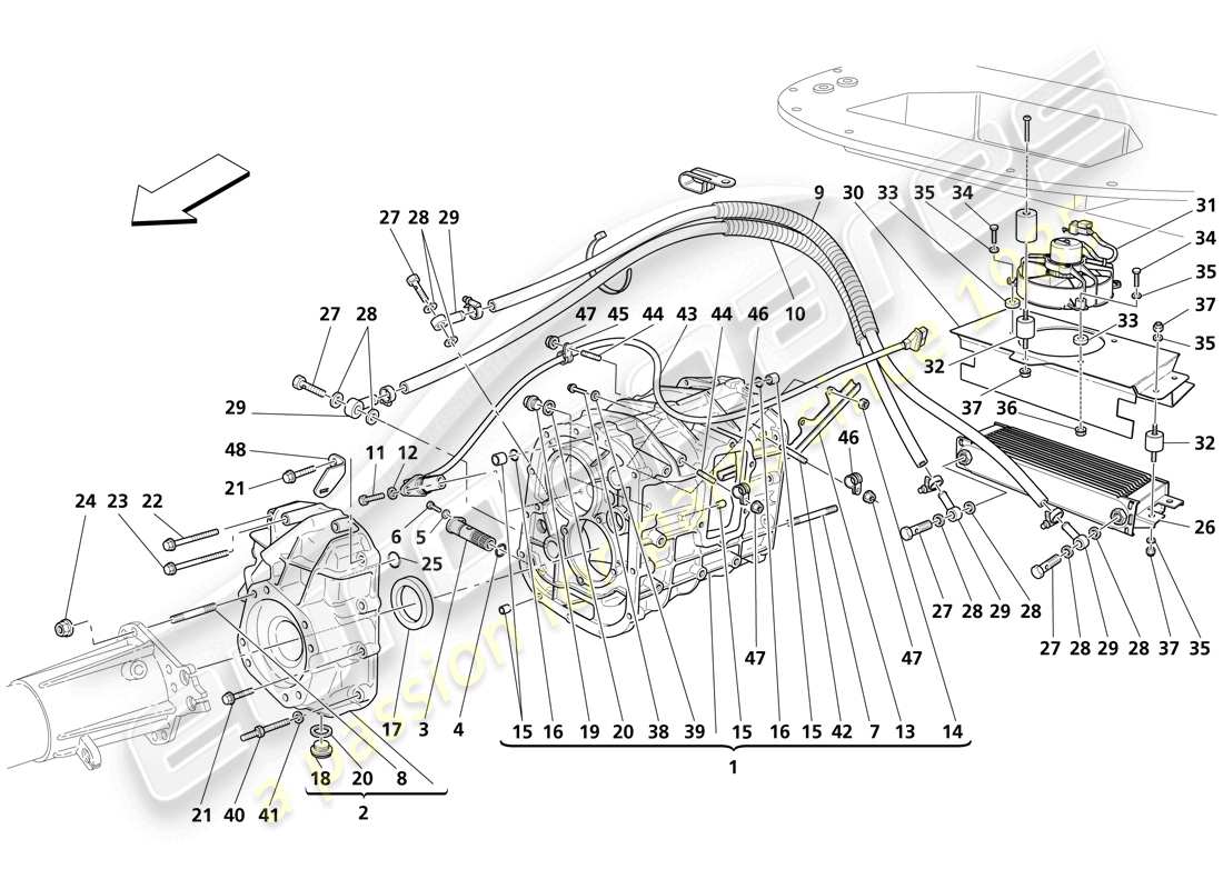 maserati trofeo getriebe - abdeckung - teilediagramm für getriebeölkühler