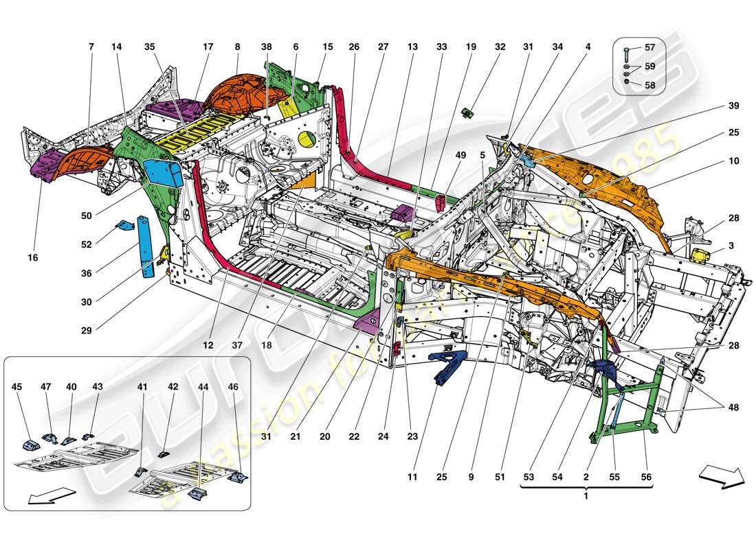 ferrari california t (rhd) fertigstellung des fahrgestells teilediagramm