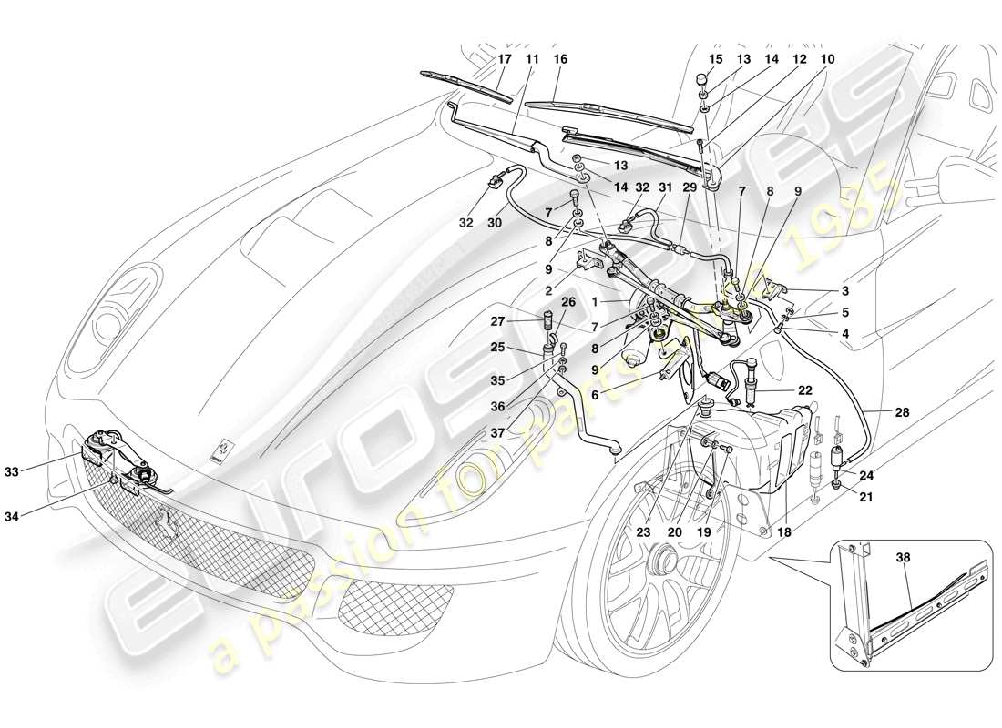 ferrari 599 gto (usa) scheibenwischer, scheibe und hupen teilediagramm