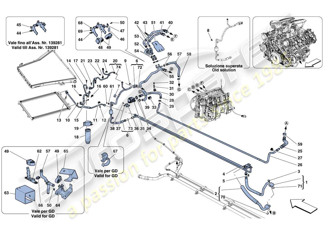 ferrari 488 gtb (usa) ac-system – wasser und freon teilediagramm