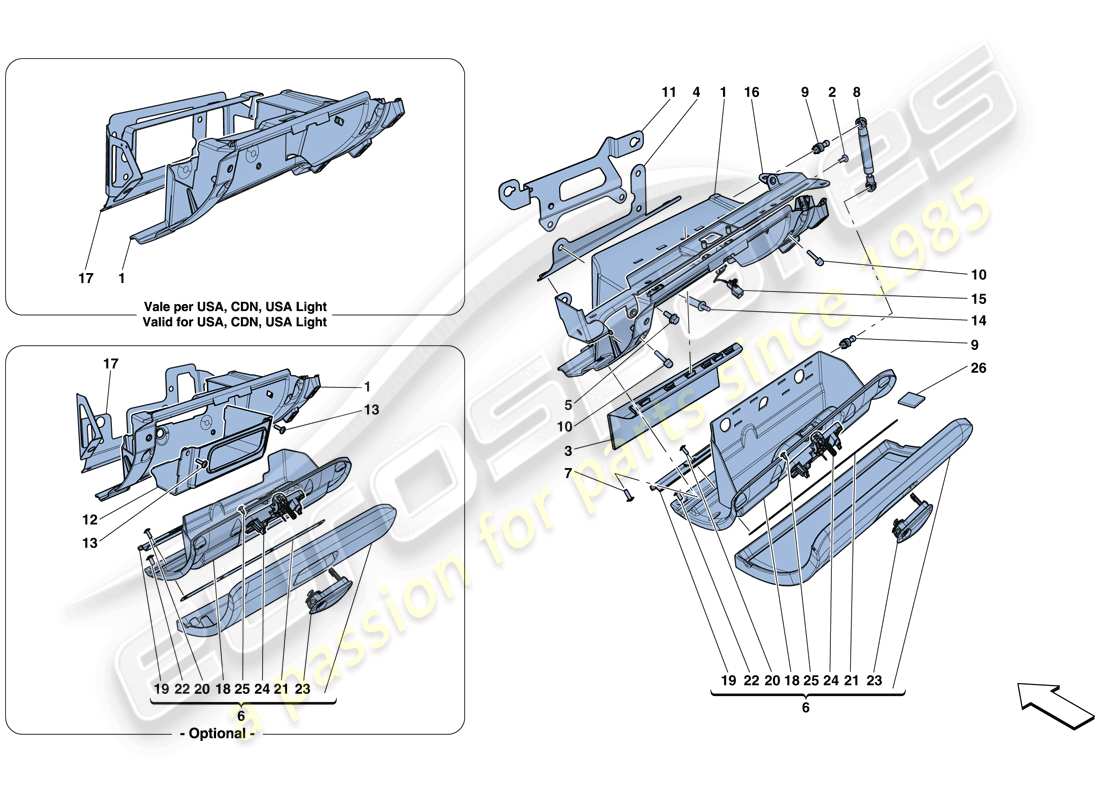 ferrari california t (rhd) handschuhfach teilediagramm