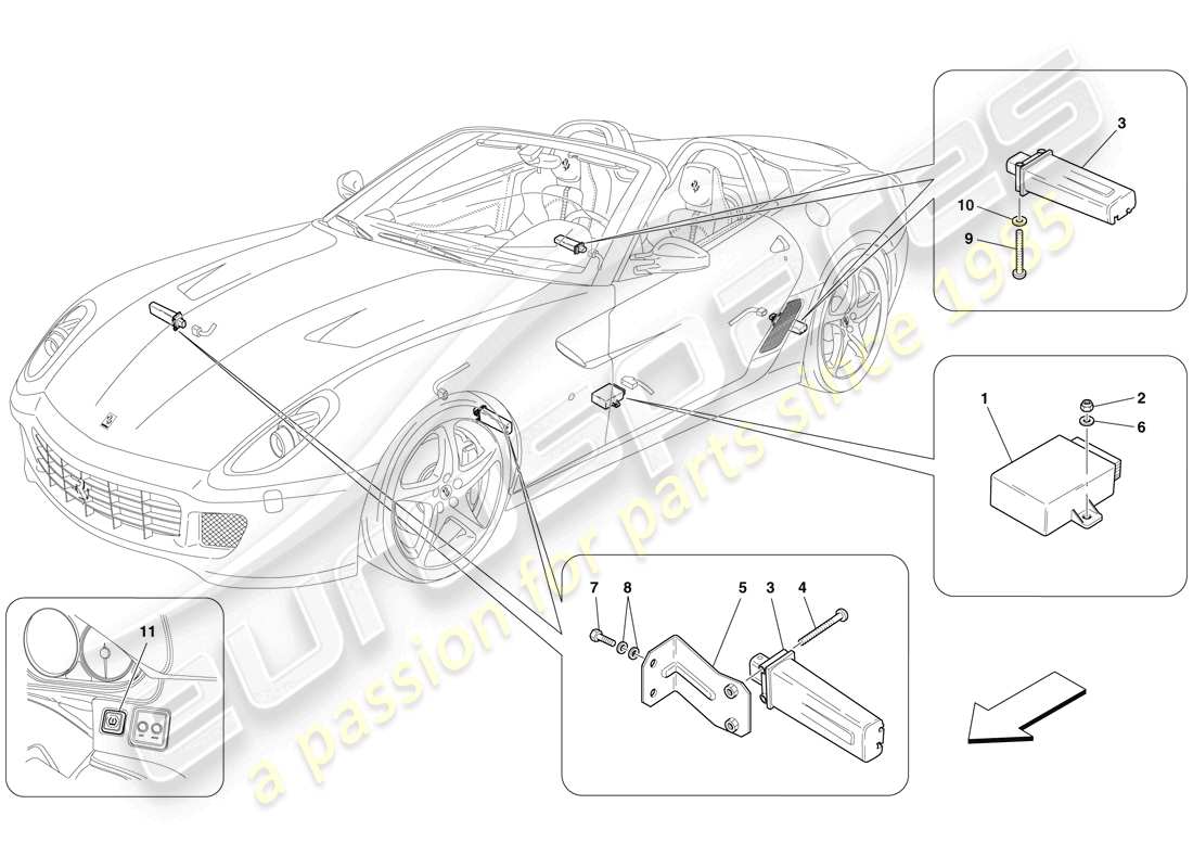 ferrari 599 sa aperta (rhd) reifendruckkontrollsystem teilediagramm