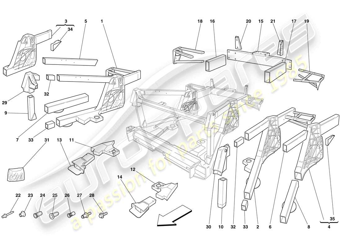 ferrari f430 spider (europe) chassis - hintere elementbaugruppen teilediagramm