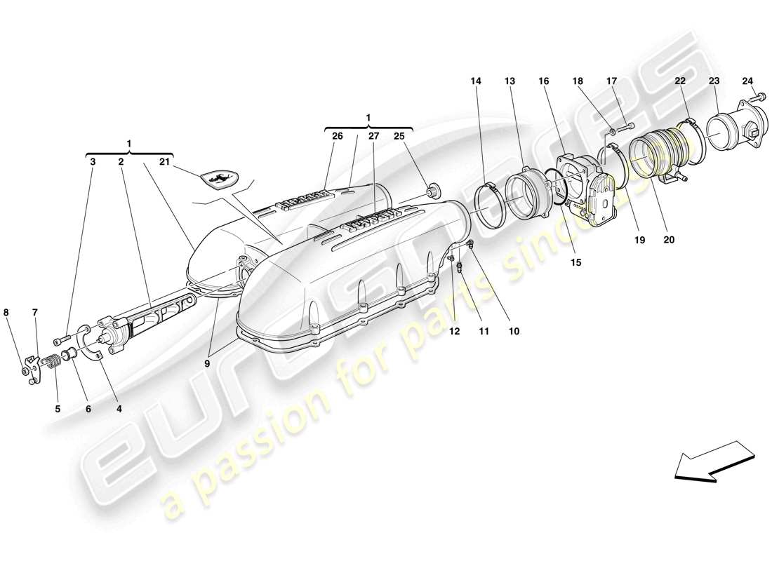 ferrari f430 spider (rhd) ansaugkrümmer-abdeckung ersatzteildiagramm