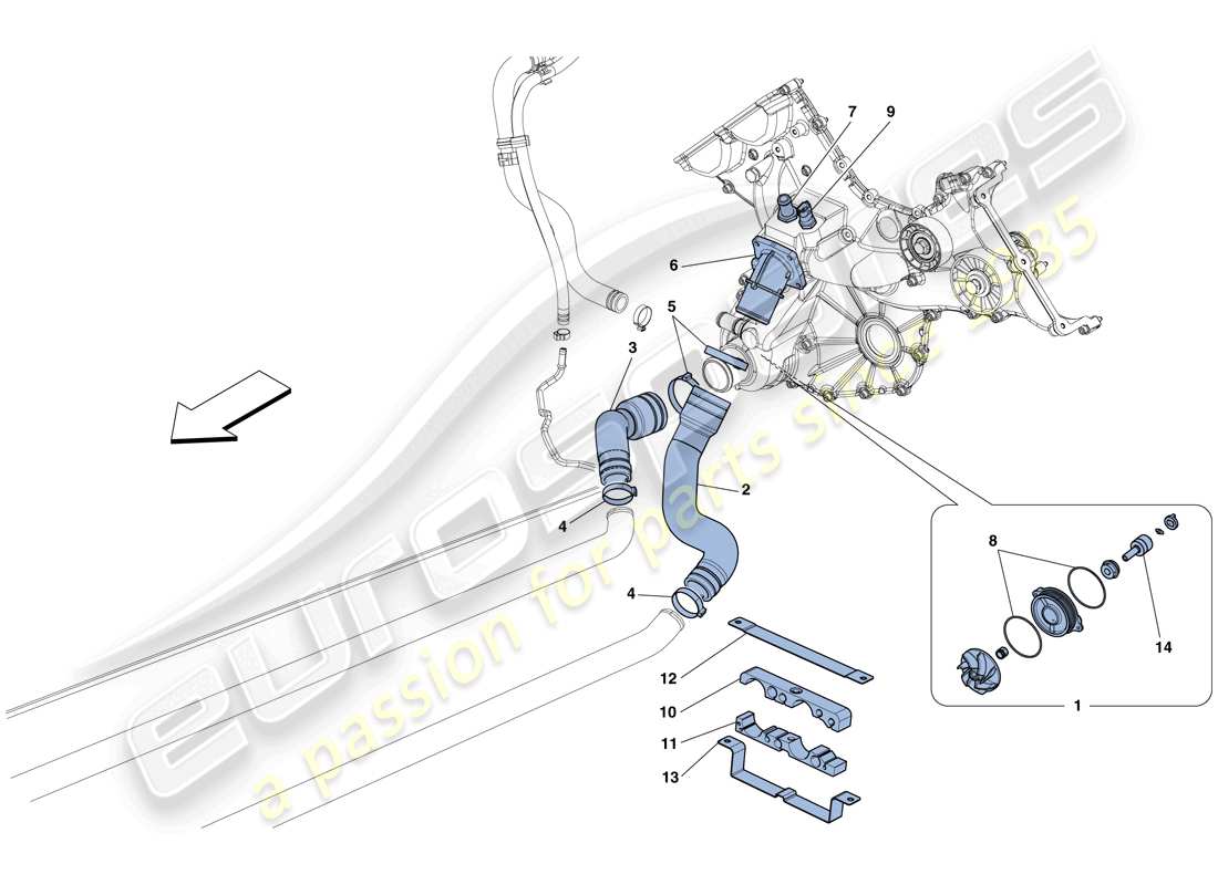 ferrari 458 spider (rhd) kühlung - wasserpumpe ersatzteildiagramm