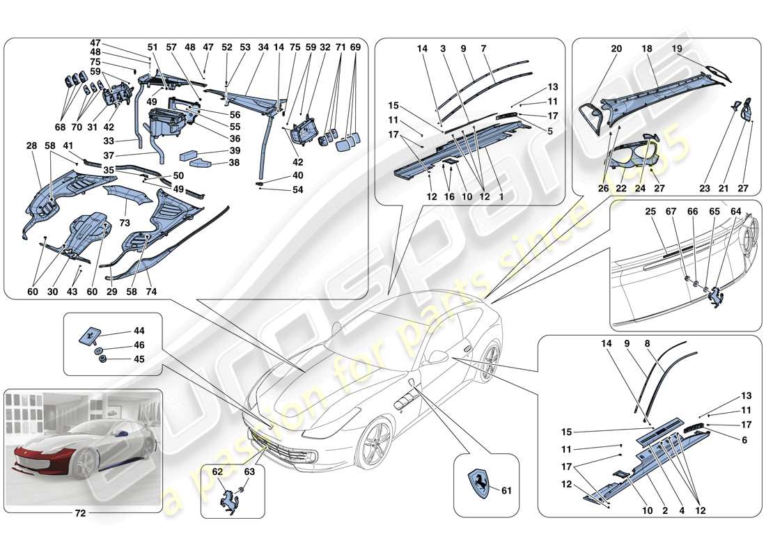 ferrari gtc4 lusso t (europe) abschirme - aussenverkleidung ersatzteildiagramm
