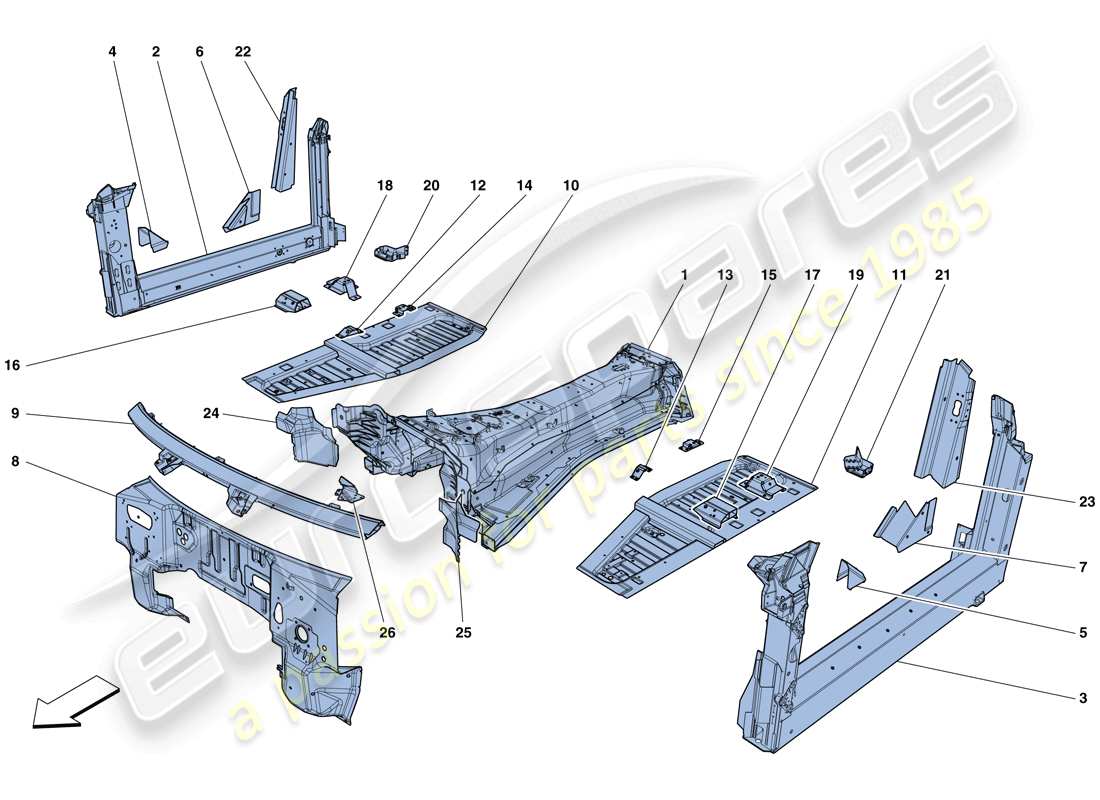 ferrari gtc4 lusso t (europe) strukturen und elemente, fahrzeugmitte teilediagramm