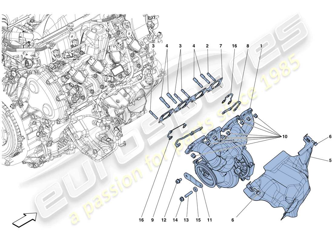 ferrari gtc4 lusso t (europe) krümmer, turboladersystem und rohre teilediagramm