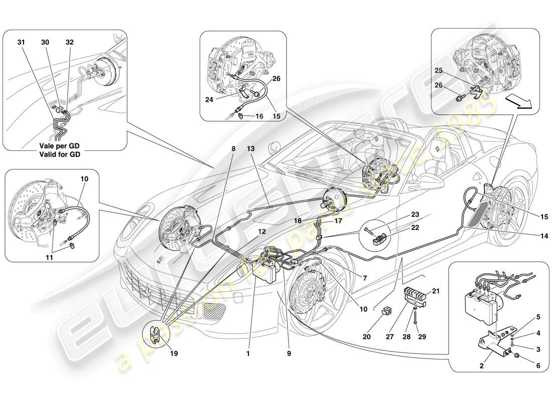 ferrari 599 sa aperta (rhd) bremssystem teilediagramm