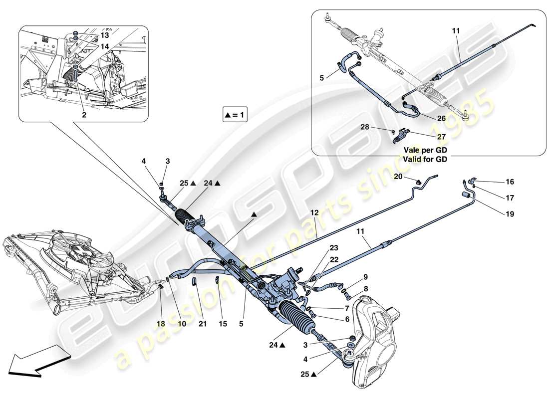 ferrari 488 gtb (europe) hydraulisches servolenkgetriebe - teilediagramm