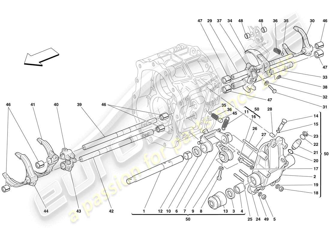 ferrari 612 scaglietti (rhd) interne getriebesteuerung ersatzteildiagramm