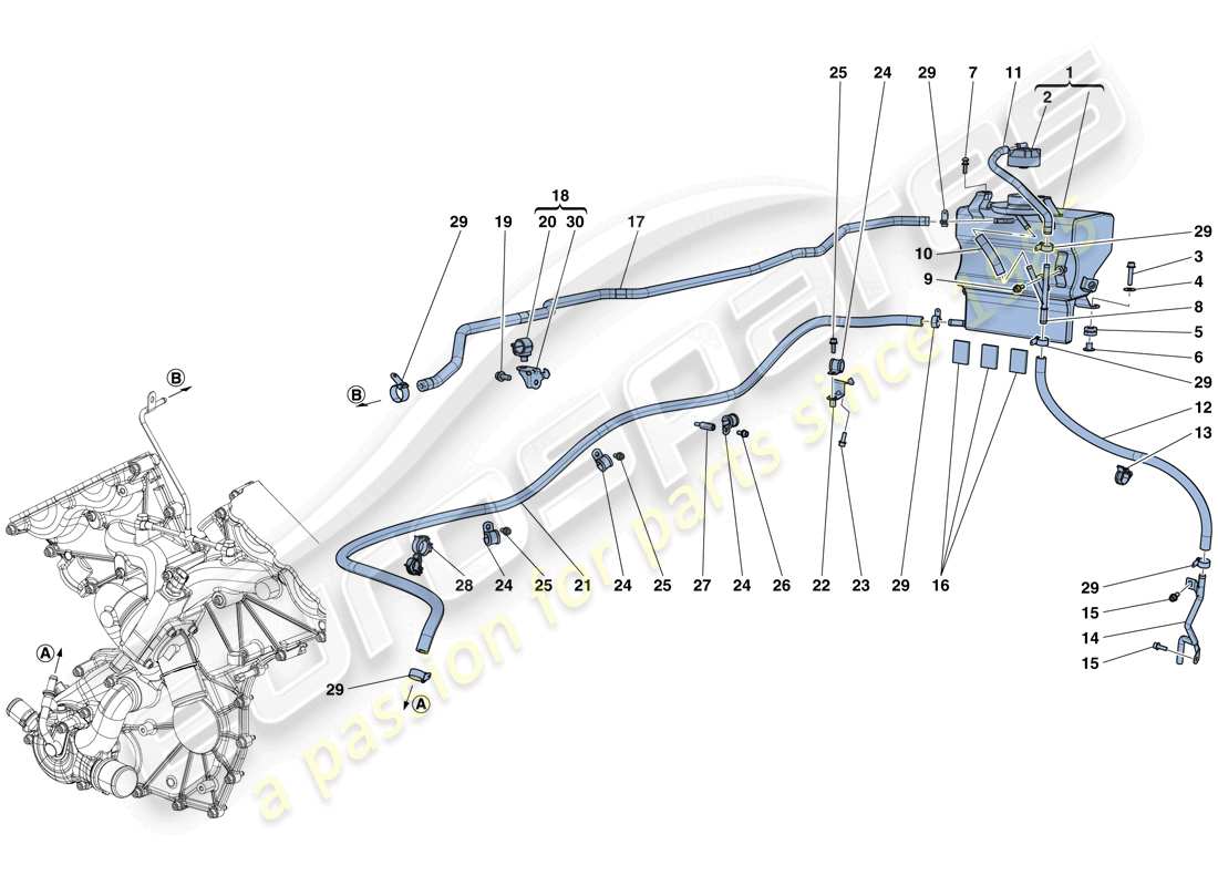 ferrari laferrari aperta (europe) ausgleichsbehälter und rohre ersatzteildiagramm