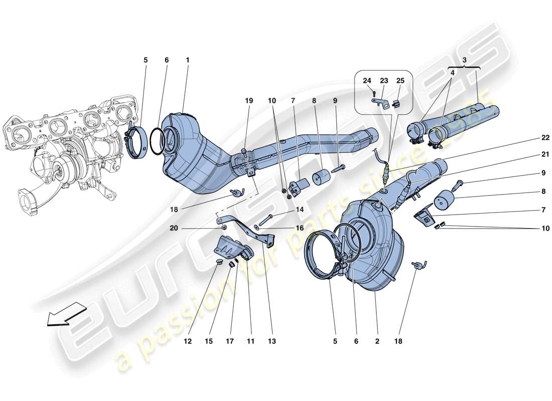 ferrari california t (europe) vorkatalytische konverter und katalytische konverter teilediagramm