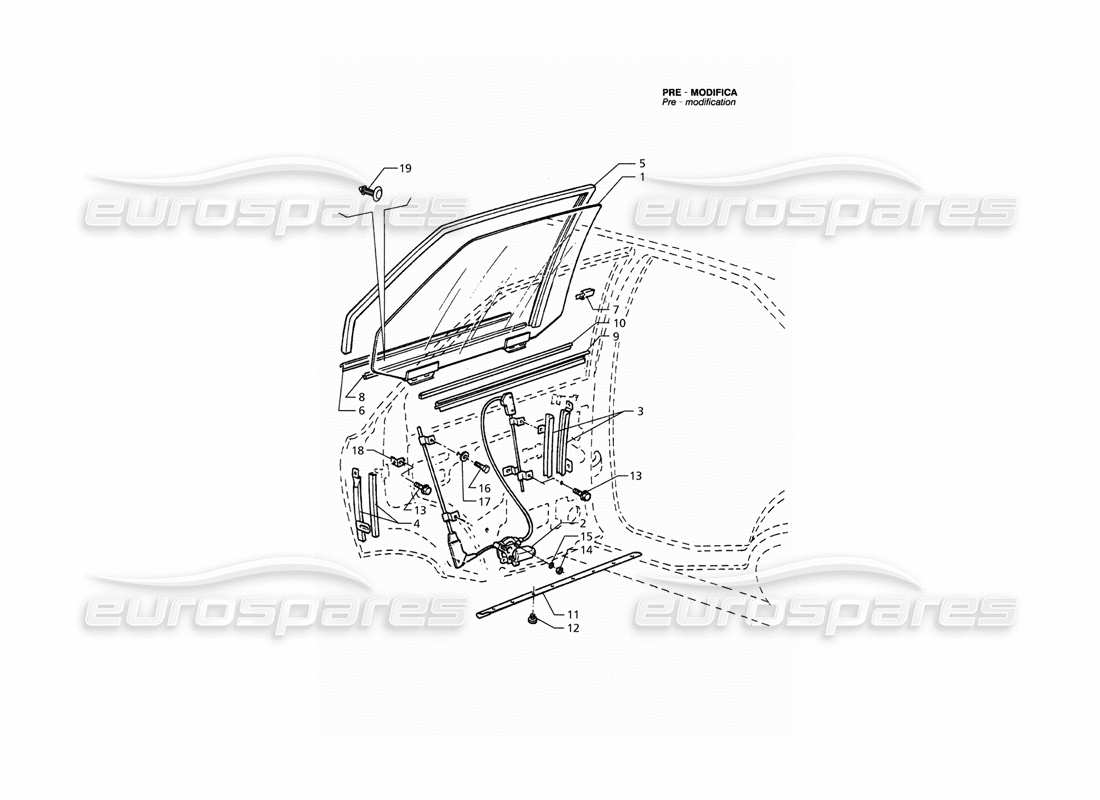 maserati qtp. 3.2 v8 (1999) hintertüren: fenster und regler (vor der modifikation) - teilediagramm
