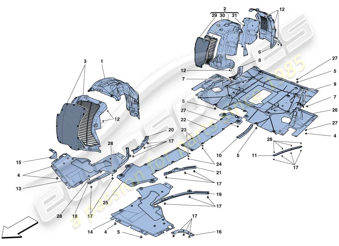 ferrari 488 gtb (europe) flacher unterboden und radhäuser teilediagramm