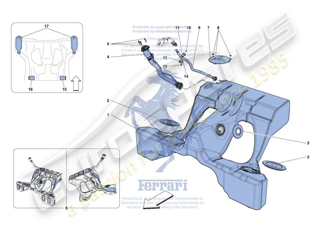 ferrari gtc4 lusso (europe) kraftstofftank und einfüllstutzen teilediagramm