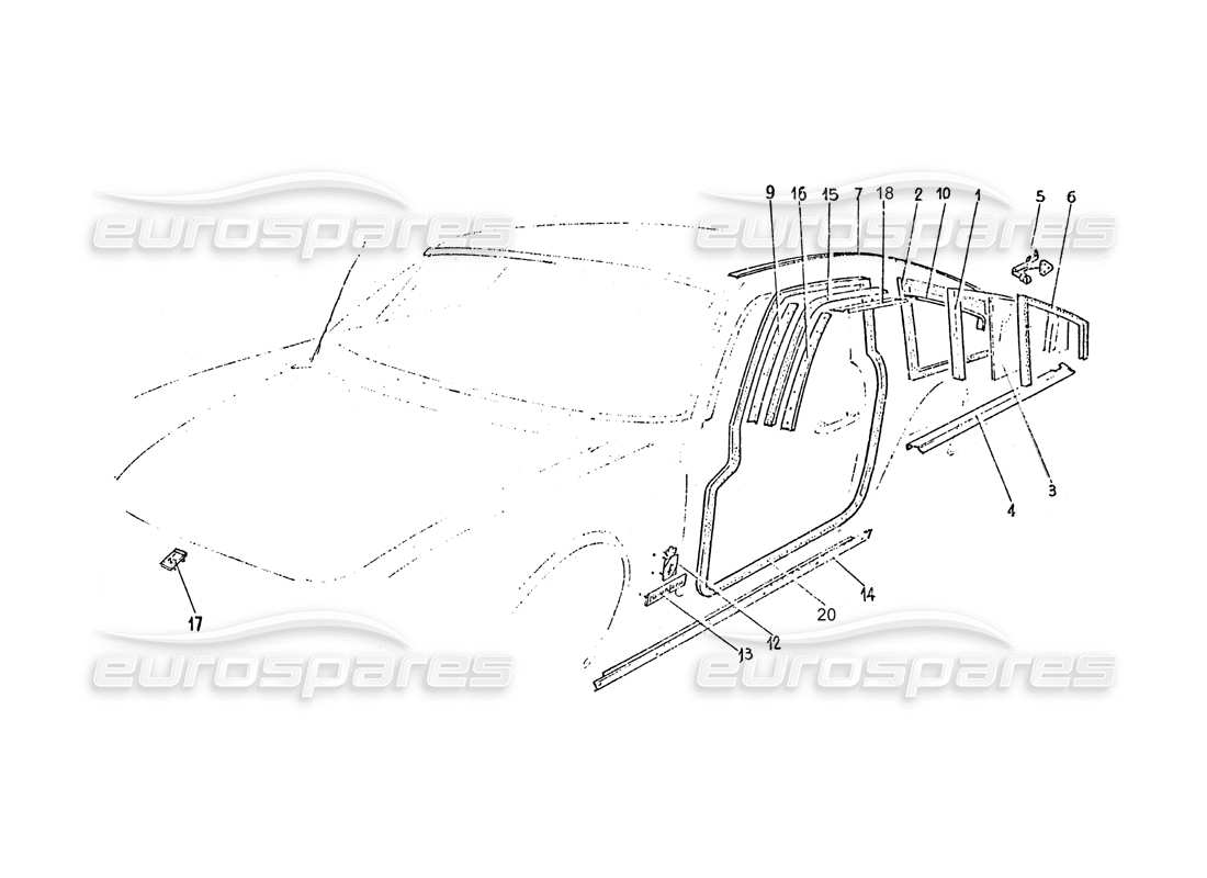 ferrari 365 gt 2+2 (coachwork) teilediagramm für zierleiste der hinteren seitenscheibe und türdichtungen