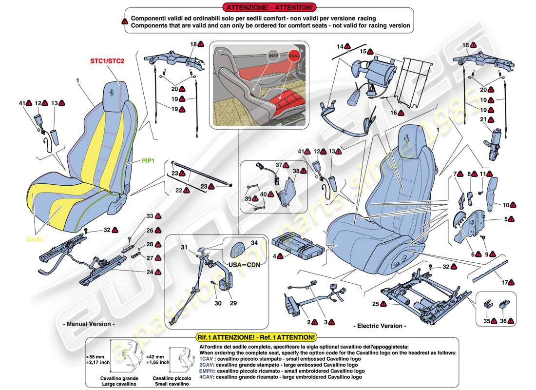 ferrari 458 spider (rhd) sitze - sicherheitsgurte, führungen und einstellungen ersatzteildiagramm