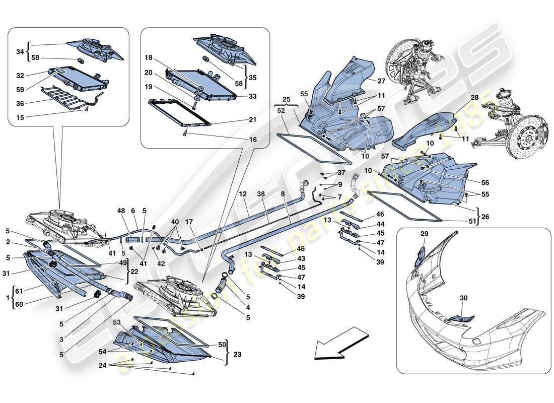 ferrari 458 spider (rhd) kühlung - kühler und luftkanäle ersatzteildiagramm