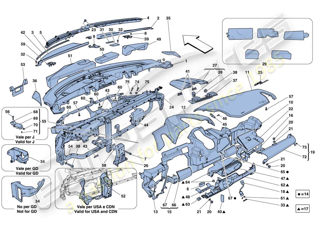 ferrari 458 italia (rhd) armaturenbrett teilediagramm