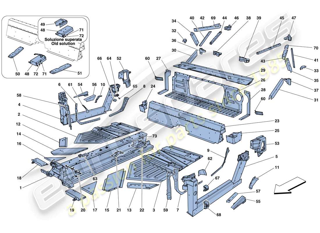 ferrari 458 spider (europe) zentrale elemente und paneele ersatzteildiagramm