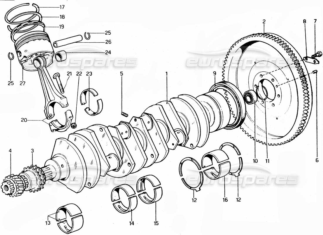 ferrari 365 gtc4 (mechanical) kurbel - lager und kolben - revisionsteildiagramm