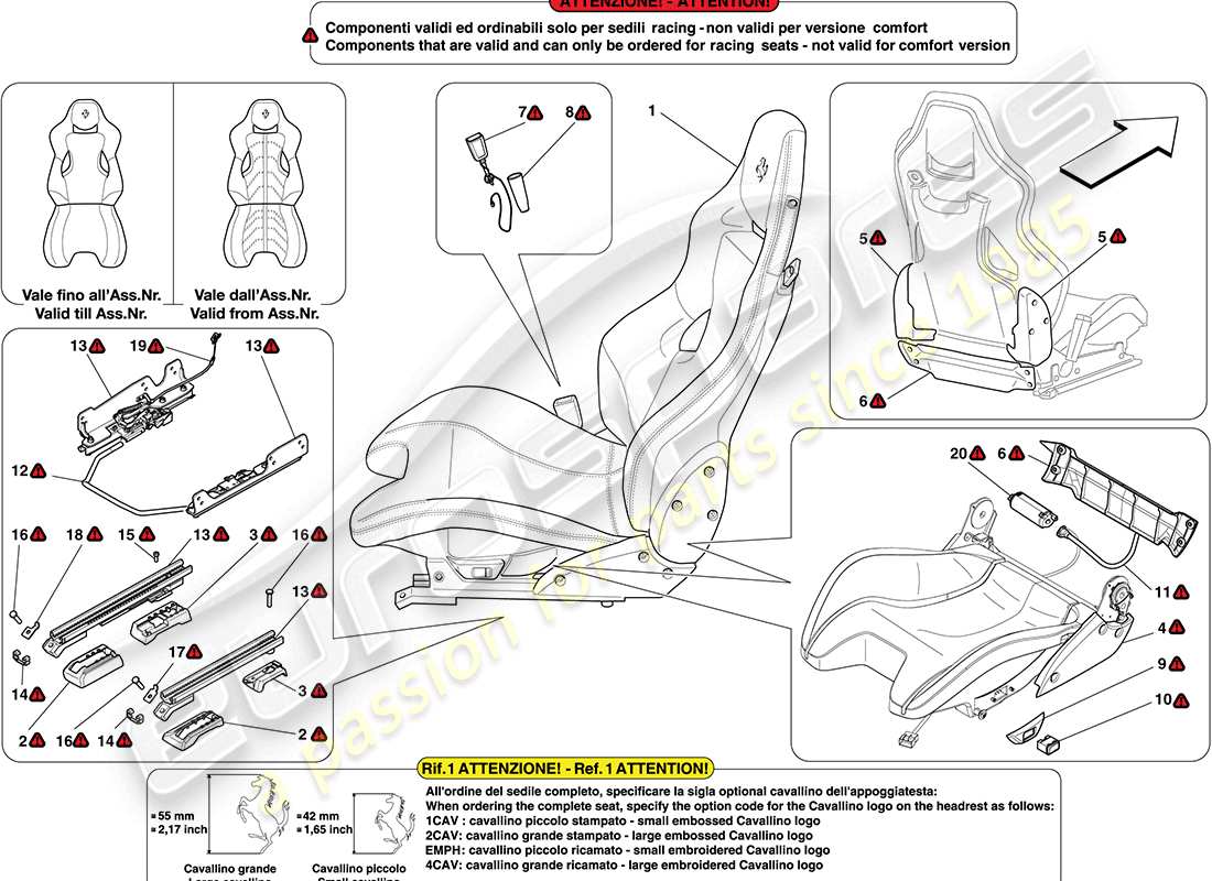 ferrari california (europe) vordersitz – rennsitz teilediagramm