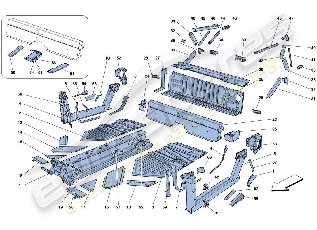 ferrari 458 speciale aperta (rhd) zentrale elemente und paneele teilediagramm
