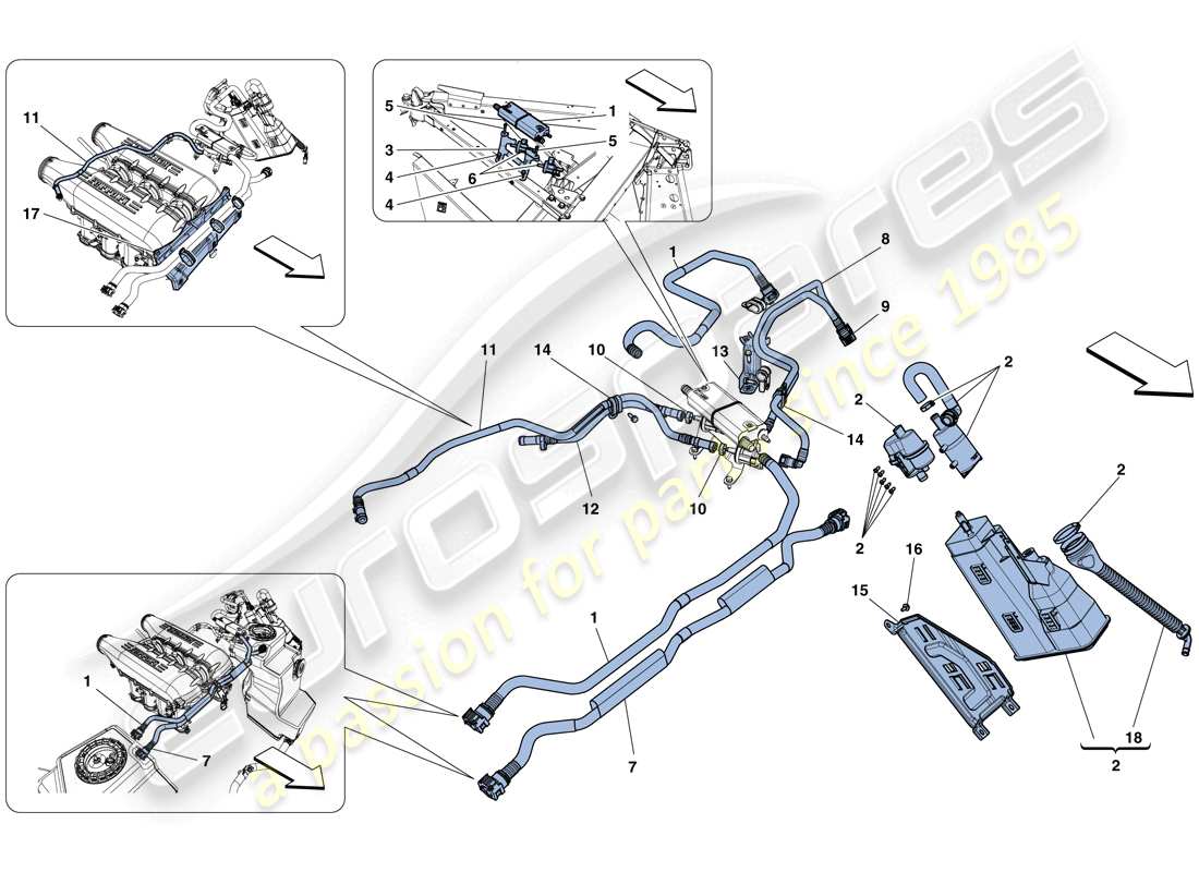 ferrari 458 speciale aperta (usa) teilediagramm für das verdunstungsemissions-kontrollsystem