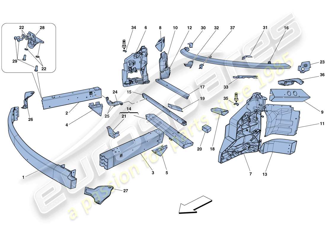 ferrari 458 speciale aperta (usa) fahrgestell - struktur, frontelemente und platten ersatzteildiagramm