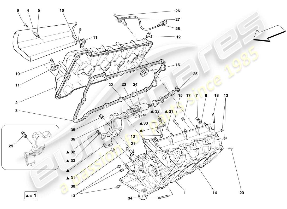 ferrari f430 spider (usa) rechter zylinderkopf ersatzteildiagramm