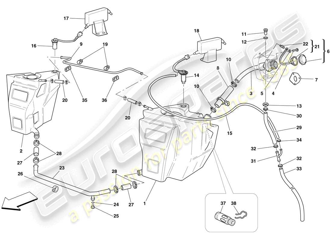 ferrari f430 spider (usa) kraftstofftank und einfüllstutzen teilediagramm
