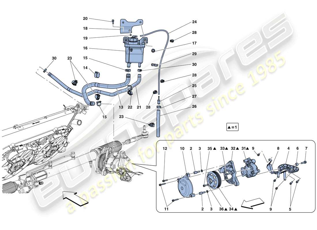 ferrari california t (europe) servolenkpumpe und reservoir teilediagramm