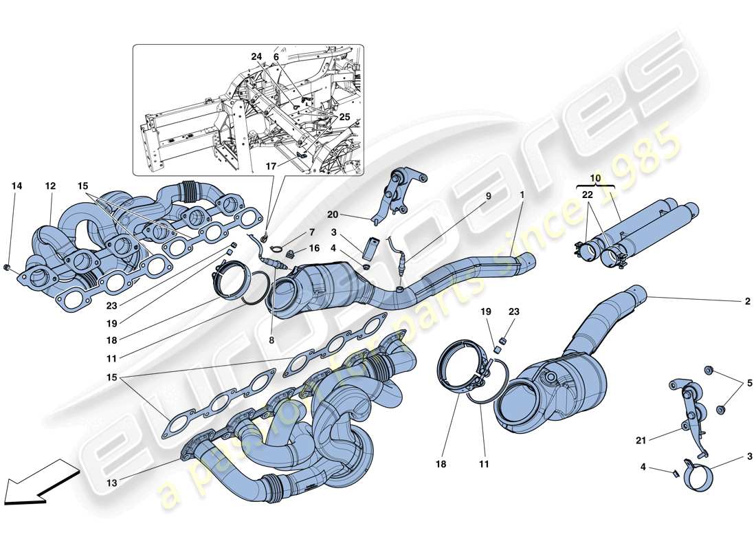 ferrari 812 superfast (rhd) vorkatalysatoren und katalysatoren teilediagramm