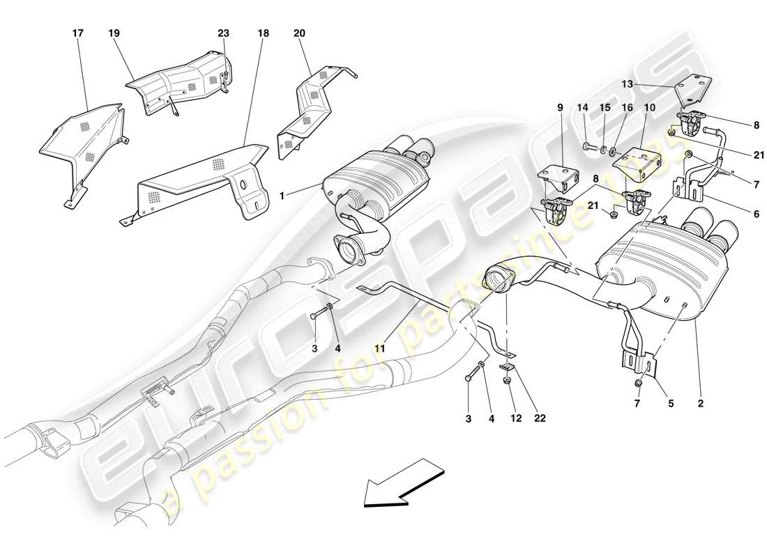 ferrari 599 gto (rhd) hintere abgasanlage teilediagramm