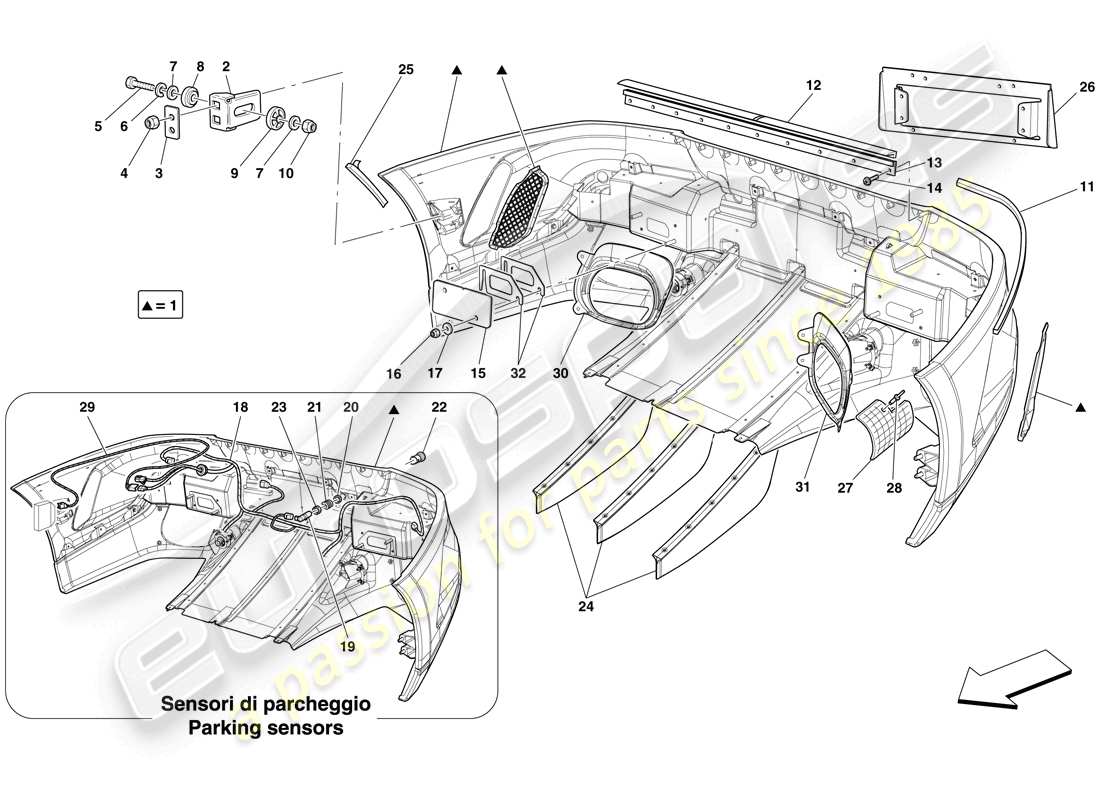 ferrari 599 gto (rhd) hintere stoßstange teilediagramm