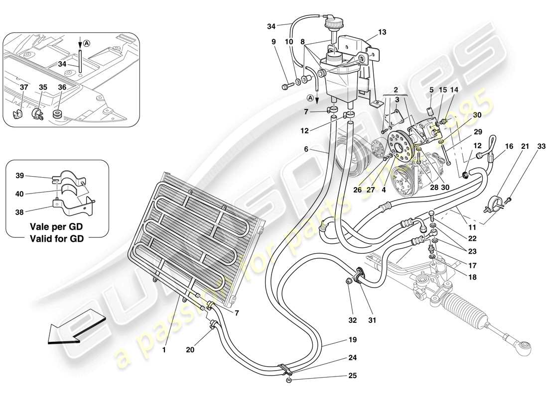 ferrari 599 sa aperta (usa) hydraulikflüssigkeitsbehälter, pumpe und spule für servolenkung ersatzteildiagramm