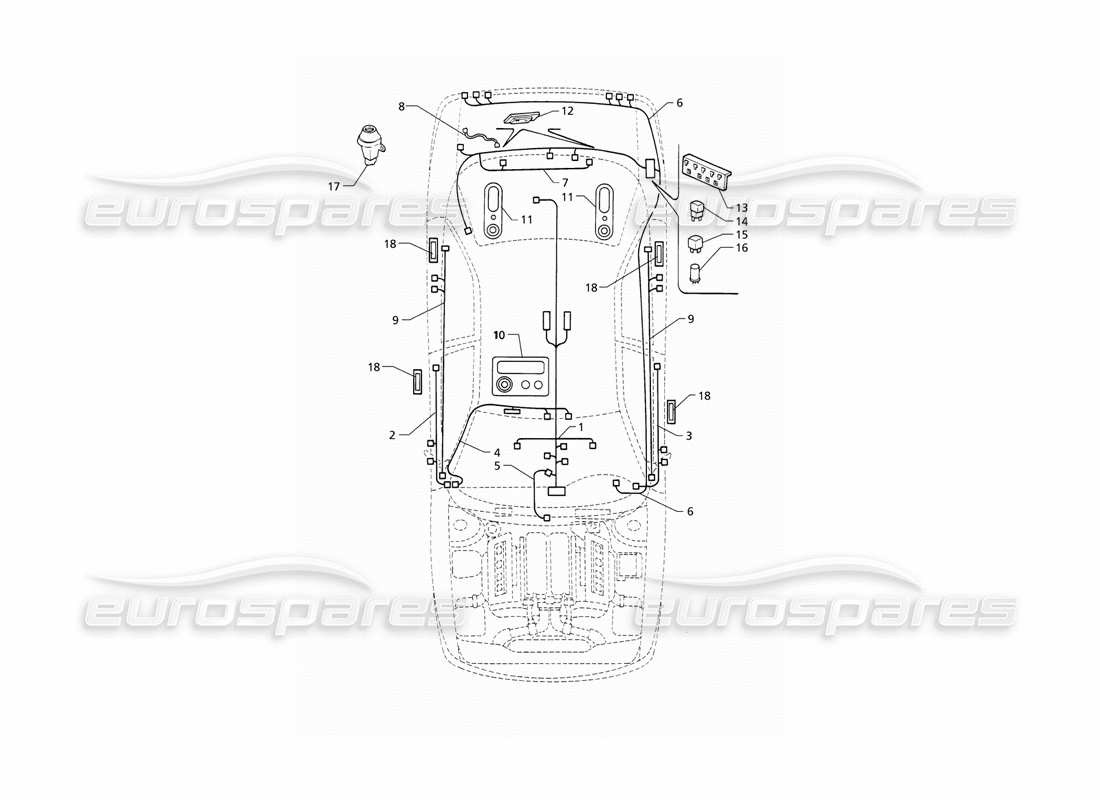 maserati qtp v8 (1998) elektrisches system: kofferraum-türen-passagierraum (lhd) teilediagramm